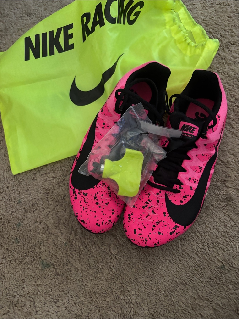 Nike Track Shoes Hot Pink and Black with Neon Yellow Bag